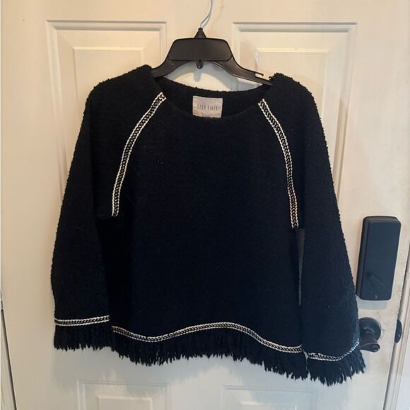 Anthropologie Moon River Black Crew Neck Sweater with Fringe Detail size L - Picture 3 of 5